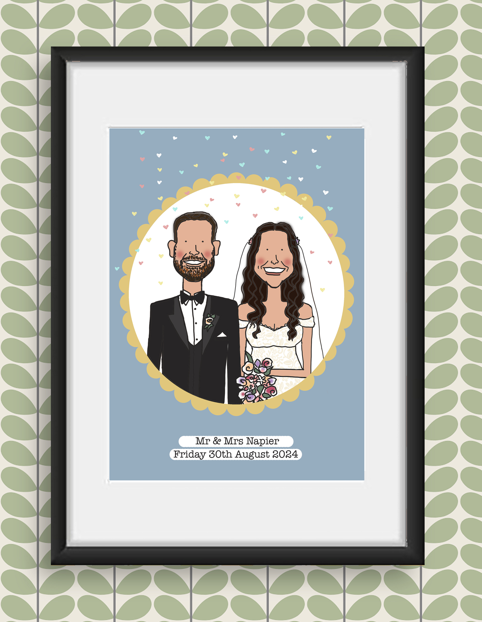 Wedding portrait print with scalloped circle detail